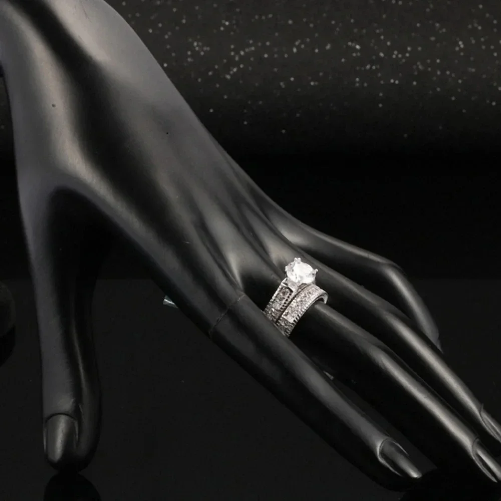 NEW Diamond‎ Simulant Engagement Band Ring Set